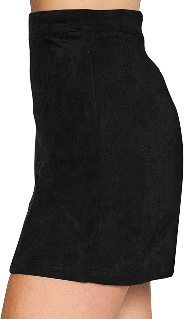 MANGOPOP Women's Basic Faux Suede High Waist A-line Mini Pencil Bodycon Skirt
