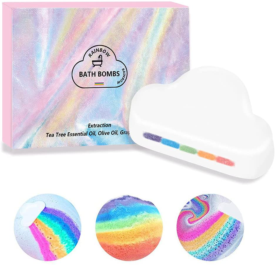 Rainbow Bath Bombs Gift Box Wrapped - Handmade Fizzies for Women. Rainbow Cloud SPA Bath Bombs (1Pc-Rainbow)