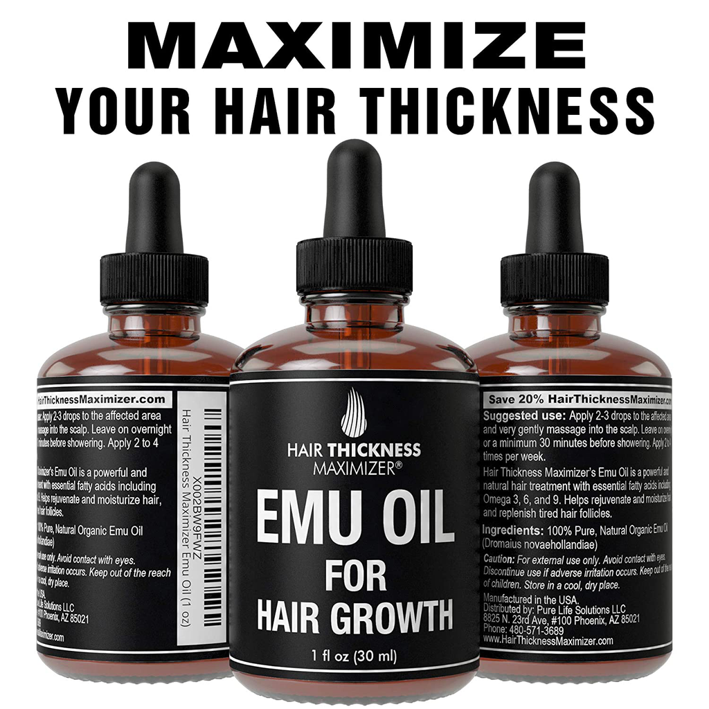 EMU Oil for Hair Growth by Hair Thickness Maximizer. Best Organic, Natural Oils Treatment with Omega 3,6,9. Stop Hair Loss Now. Hair Thickening Serum to Replenish Hair Follicles for Men and Women 