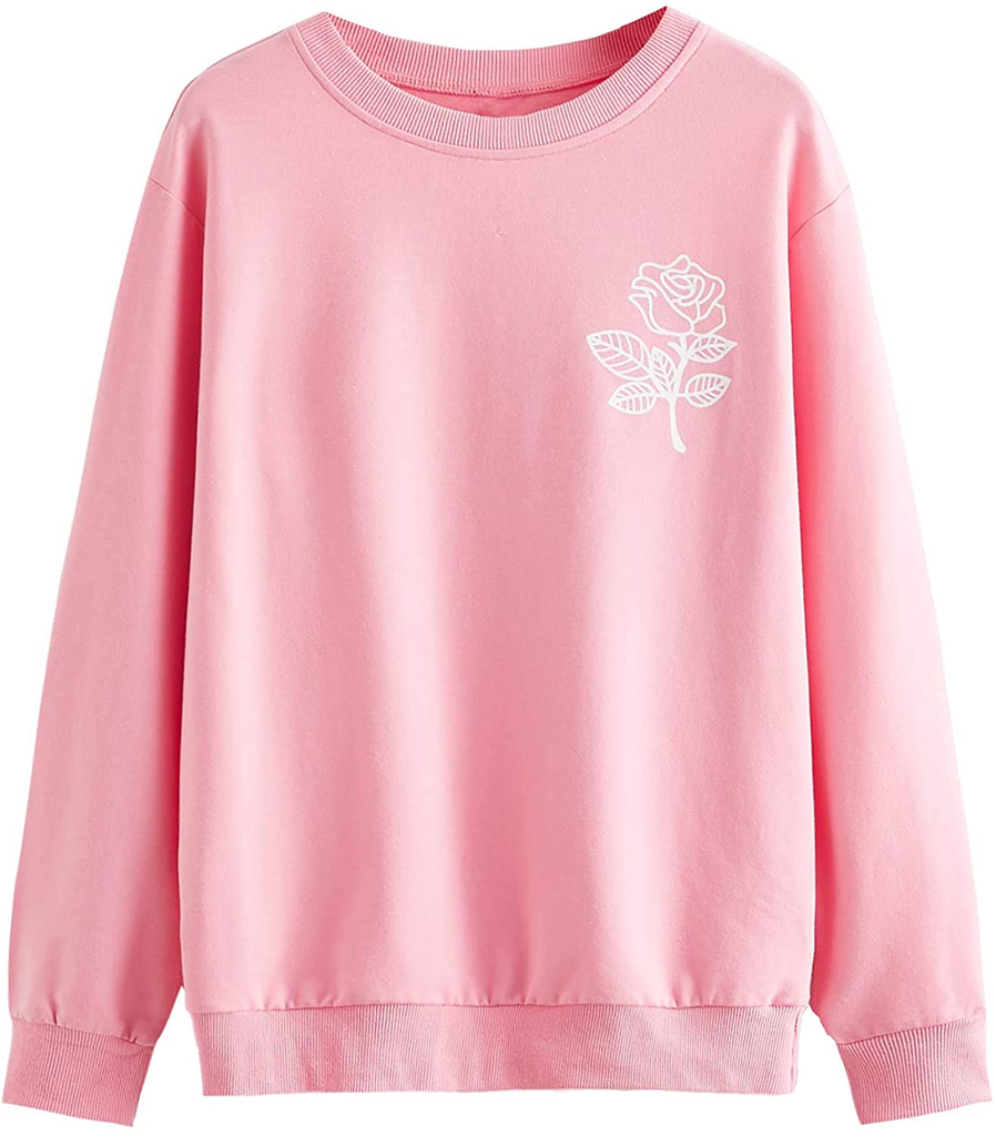 SOLY HUX Women's Casual Rose Floral Print Long Sleeve Round Neck Pullover Sweatshirt