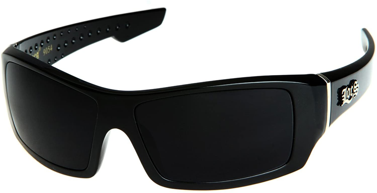 Locs Mannen Rechthoekige Hardcore Zwarte Wrap 63mm Zonnebril (Cursief Logo), Zwart met Cursive Logo, 63mm