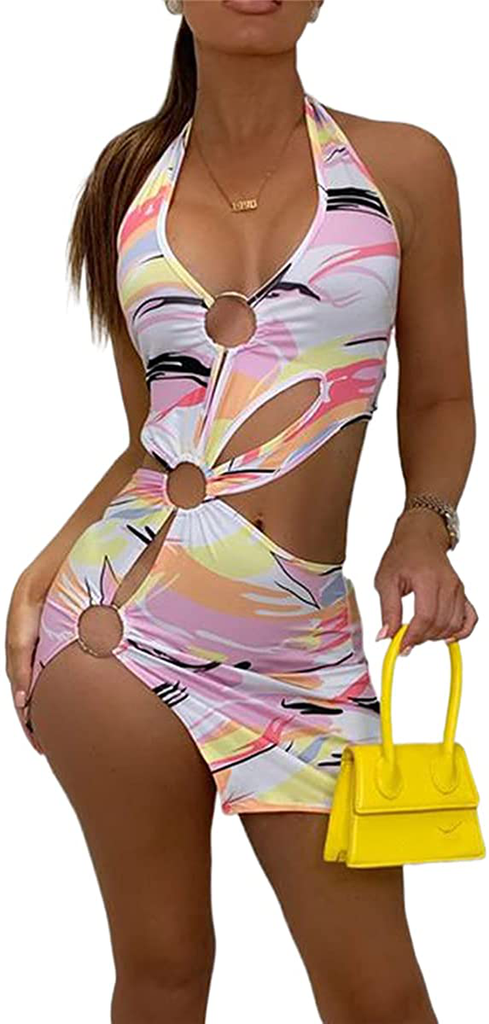 Womens Sexy Halter Tie Dye Two Pieces Sets ,Y2K Fashion Outfits Sleeveless Tops and Short Skirt