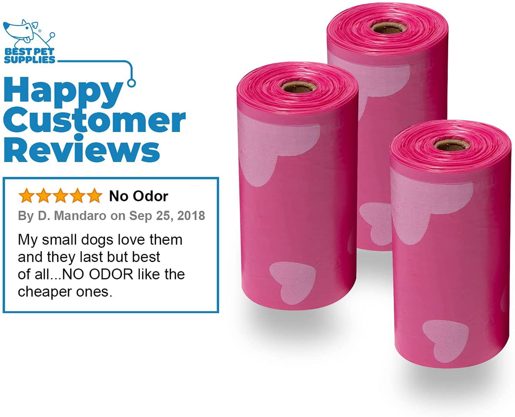 Best Pet Supplies Dog Poop Bags, Rip-Resistant and Doggie Waste Bag Refills With d2w Controlled-Life Plastic Technology - Pack of 240, Pink Heart (Scented)