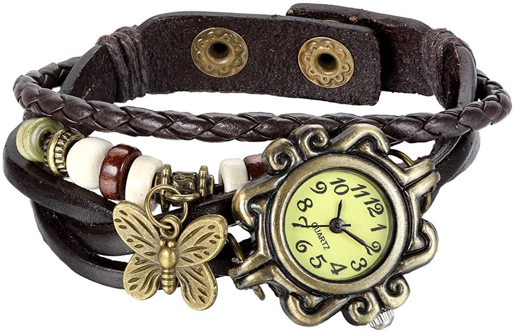 Women Quartz Bracelet Watch Fashion Weave Wrap around Leather