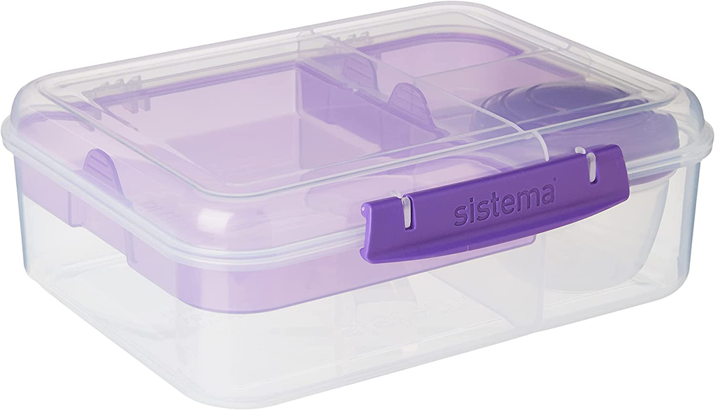 Sistema To Go Collection Bento Box Plastic Lunch and Food Storage Container, 55.7 Ounce, Multi Compartment (Color May Vary)
