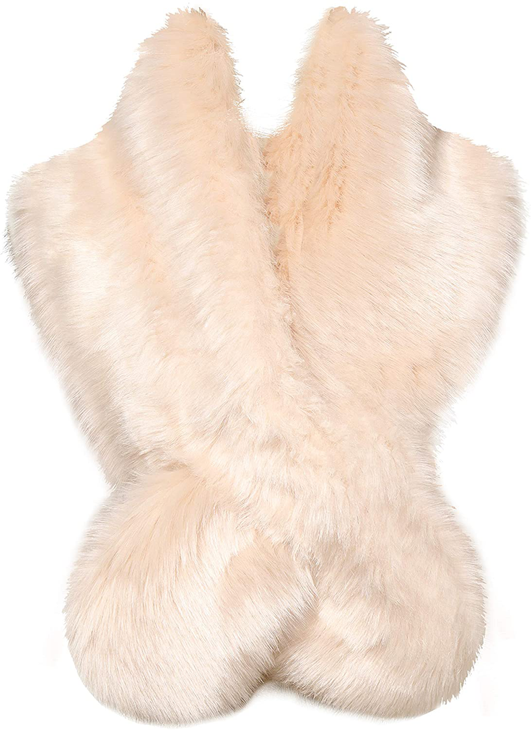 BABEYOND Womens Faux Fur Collar Shawl Faux Fur Scarf Wrap Evening Cape for Winter Womens Coat