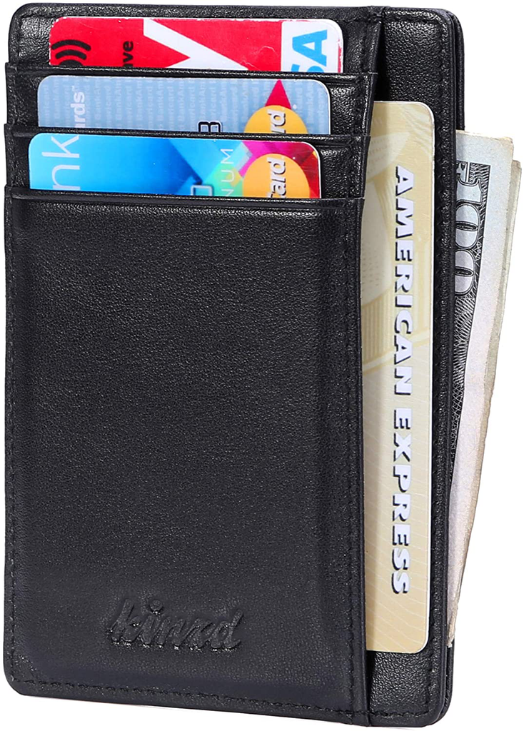 Slim Minimalist Wallet RFID Blocking Front Pocket Wallet Credit Card Holder Minimal Thin Wallet for Mens Crazy Horse Leather Carbon Fiber Vegan Wallet