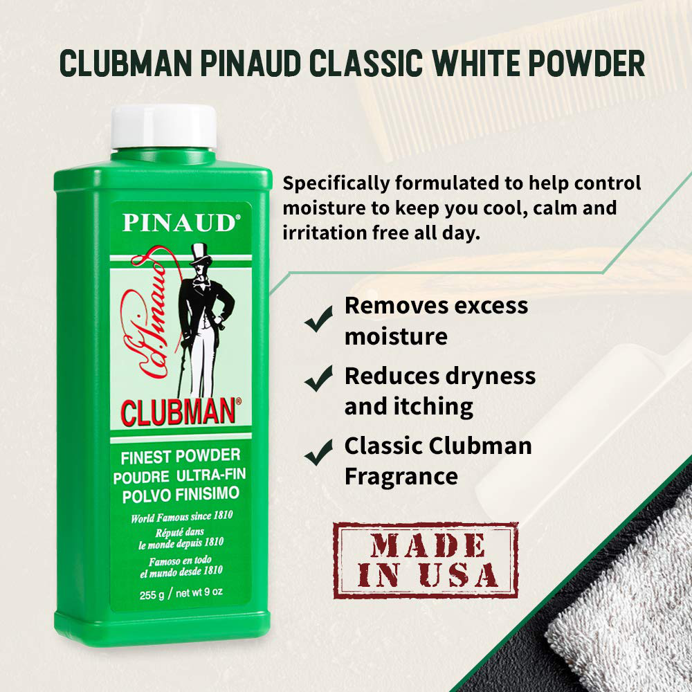Clubman Pinaud Powder for after Haircut or Shaving, White, 9Oz
