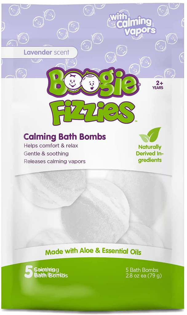 Kids Bath Bombs by the Makers of Boogie Wipes, Boogie Fizzies, Calming Bath Bombs, Naturally Derived, Made with Aloe and Calming Vapors, Lavender, 2.8 Oz, 5 Bath Bombs (Pack of 1)