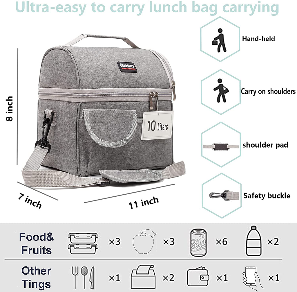 10L!10L!10L!2 Compartment Lunch Box,2 Deck/Dual Compartment/2 Compartments/Double Deck Insulated Lunch Bag Box,Lunch Box for Men/Women,Lunch Bag for Women/Men,Reusable Bag