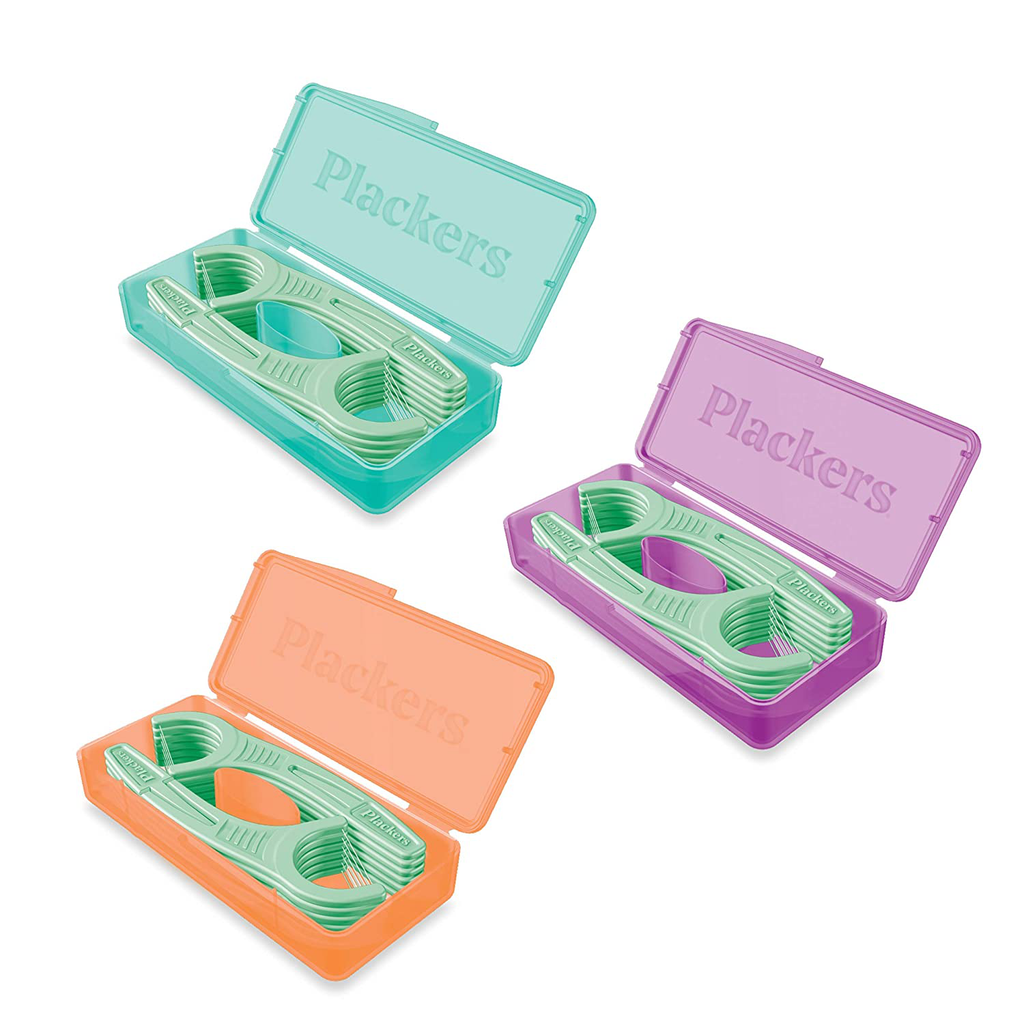Plackers Micro Mint Dental Floss Picks with Travel Case, 12 Count (Color May Vary)