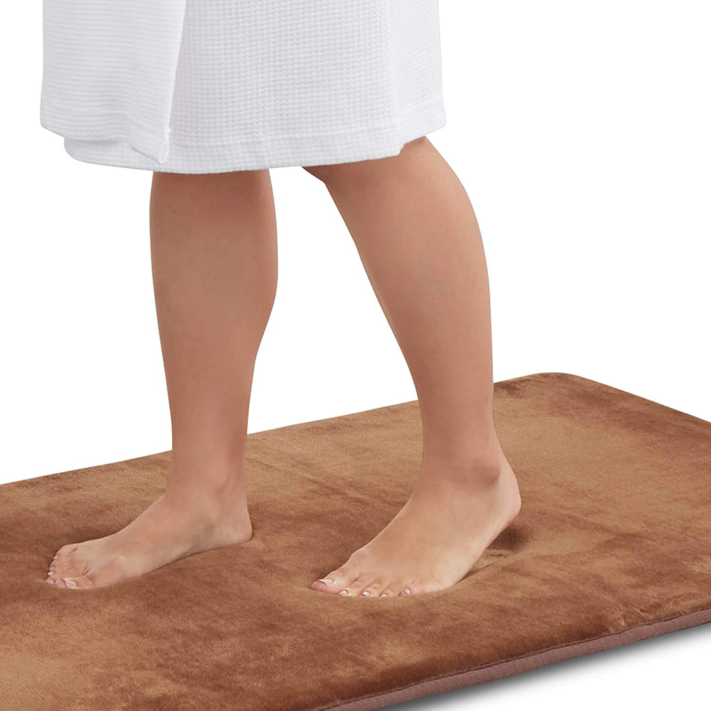 Genteele Memory Foam Bath Mat Non Slip Absorbent Super Cozy Velvet Bathroom Rug Carpet (22 inches X 36 inches, Brown)