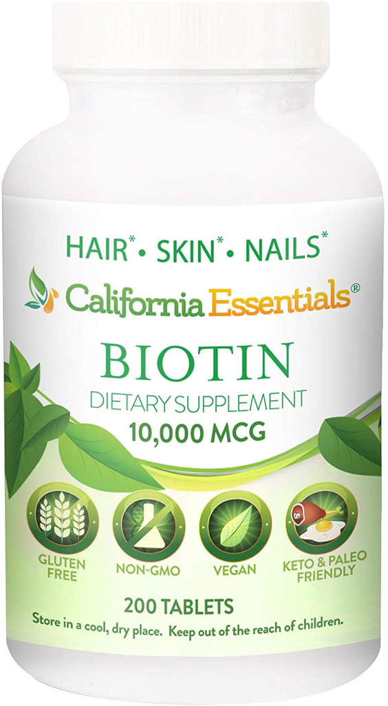 Biotin 10,000Mcg – Hair Growth Vegetarian Vitamins B7 Supports Healthy Hair, Skin, and Nail Growth – Dietary Supplement for Men & Women of All Hair Types (200 Tablets)