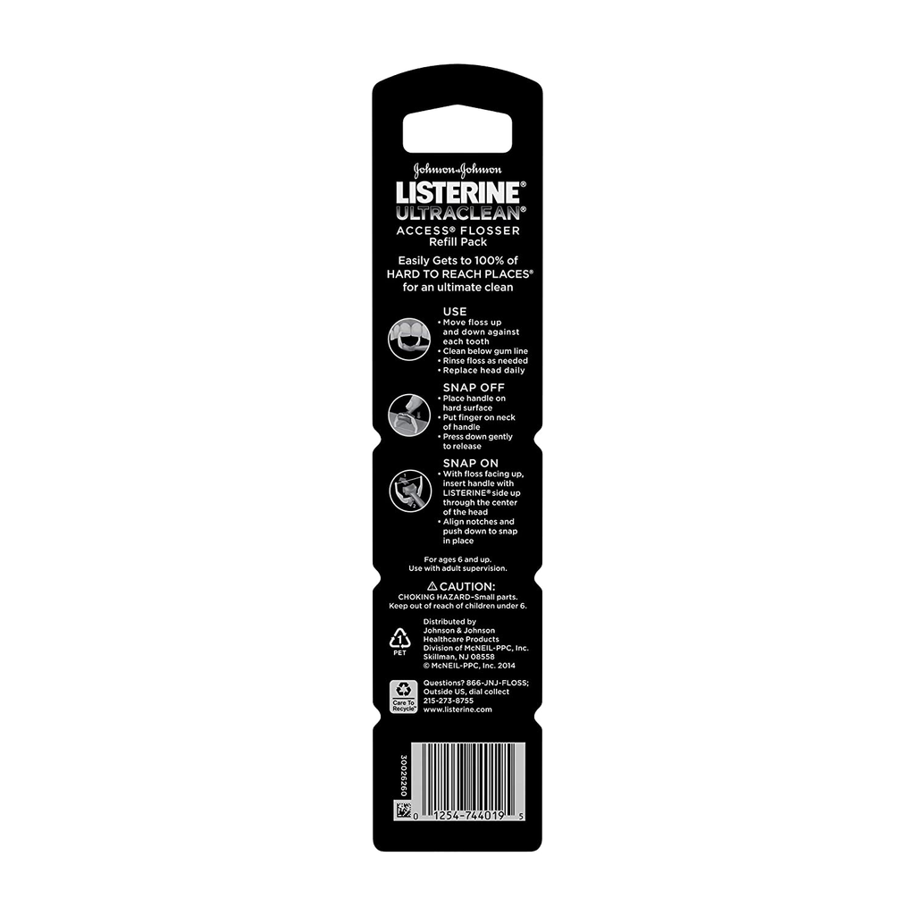 Listerine Ultraclean Access Disposable Snap-On Flosser Refill Heads For Proper Oral Care, Mint Flavored, 28 Count