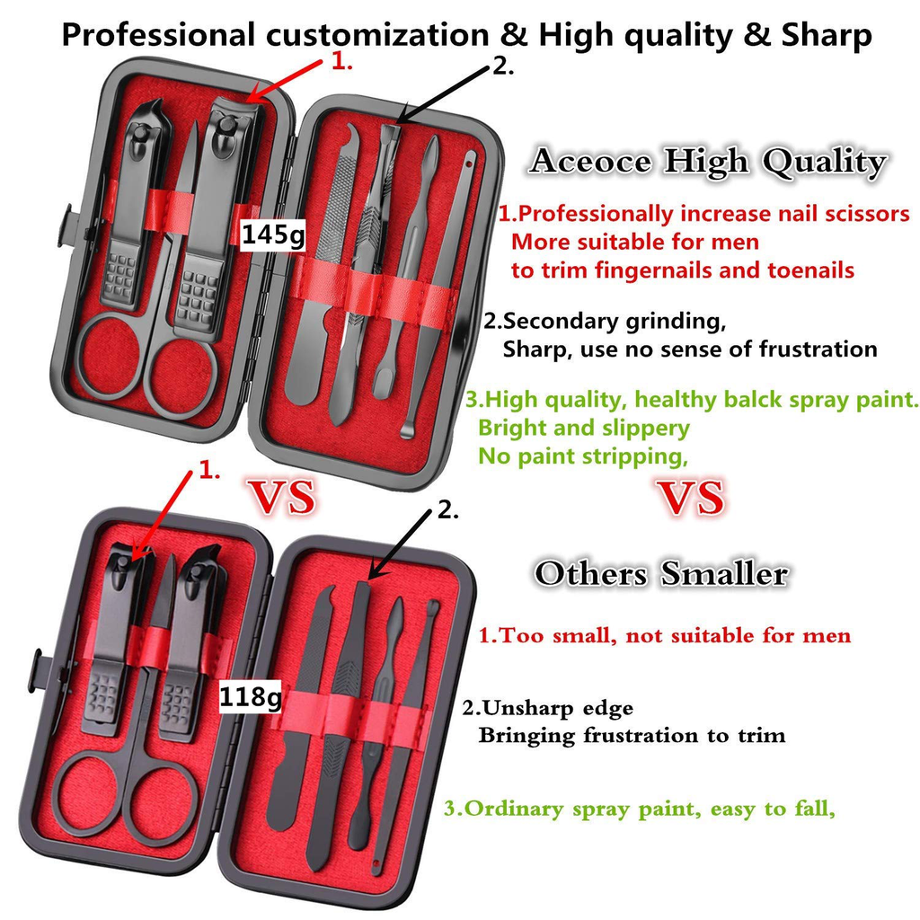 Manicure Set Professional Grooming Kits, Clippers Pedicure Kit 8Pcs Pedicure Set Tools with Aceoce Luxurious Travel Case for Women Men Home or Salon Best Gift