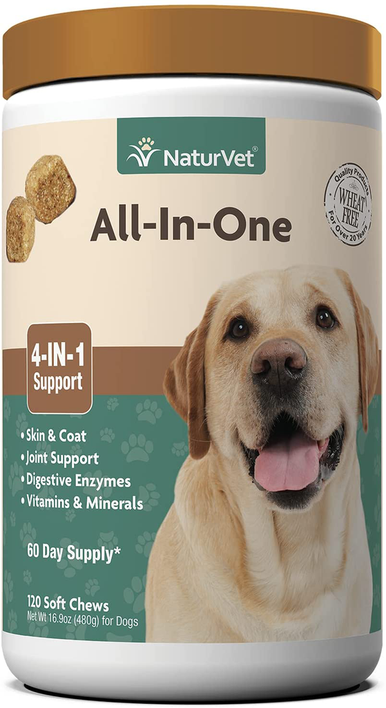 All-in-One Dog Supplement - for Joint Support, Digestion, Skin, Coat Care – Dog Vitamins, Minerals, Omega-3, 6, 9 – Wheat-Free Supplements for Dogs