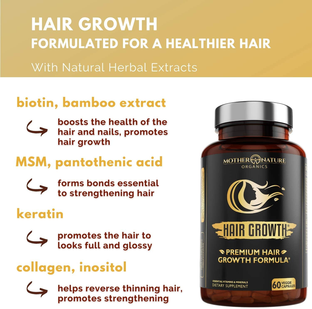 Hair Growth Supplement - High Potency Biotin, Hair Growth Pills (60 Count) - Hair Vitamins for Faster Hair Regrowth, Healthy Hair, Skin, and Nails - Non-Gmo & Vegan Hair Supplement for Women & Men