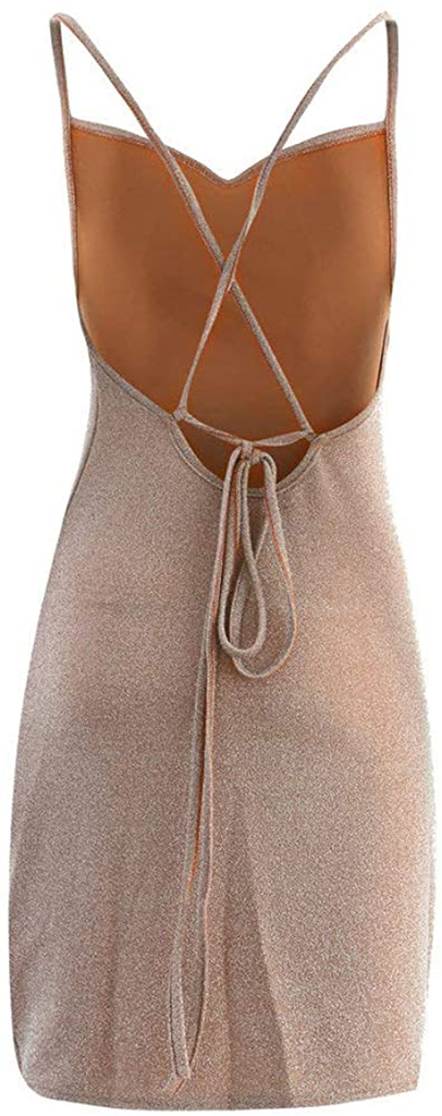 VANCOL Women's Sexy Glitter Spaghetti Strap Mini Party Dress