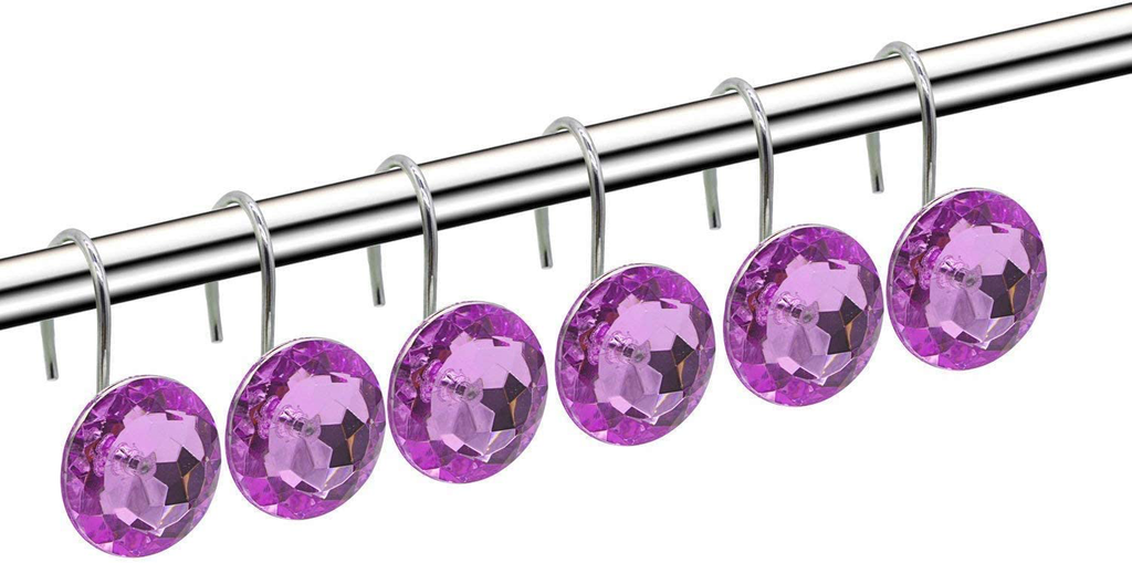 BAODELI Crystal Shower Curtain Hook Durable and Strong Bathroom Hook Glide Rings Household Bathroom Curtain Decoration Accessories (Purple)