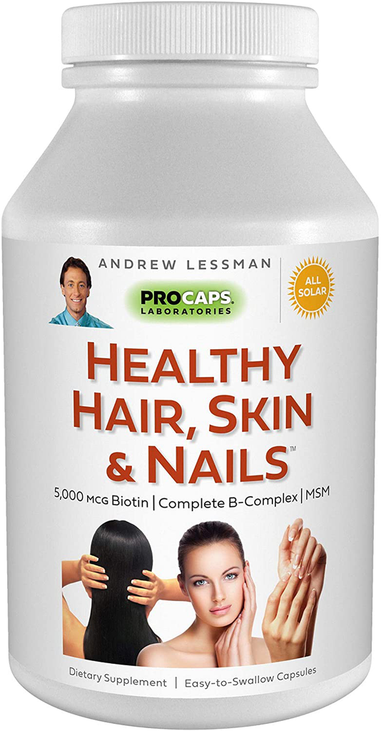 Healthy Hair, Skin & Nails  – 5000 Mcg High Bioactivity Biotin, MSM, Full B-Complex Promotes Beautiful Hair, Skin and Strong Nails - No Additives. Easy to Swallow Capsules