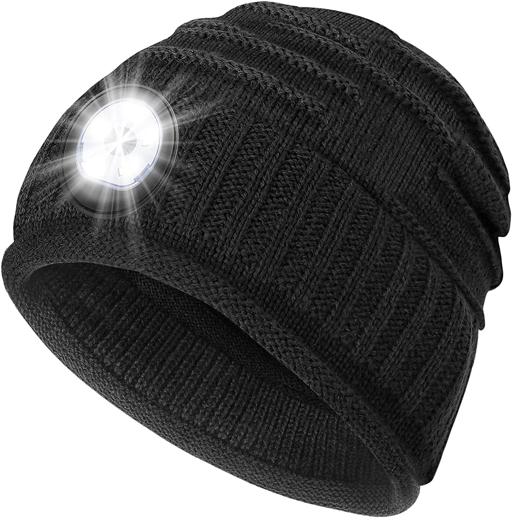 Mens Gifts Beanie Hat with Light - Christmas Stocking Stuffers Women Men Rechargeable Headlamp Cap LED Flashlight Winter Hats Camping Running Fishing Gear Gift Ideas for Dad Mom Family Boyfriend Teen