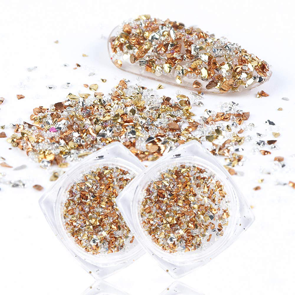 Macute Gold Nail Glitters 8 Colors Metallic Nail Art Sequins for Women Fingernails and Toenails Beauty Designs Manicure Tips Charms Face Decoration Kit Body Accessory Shining Flakes