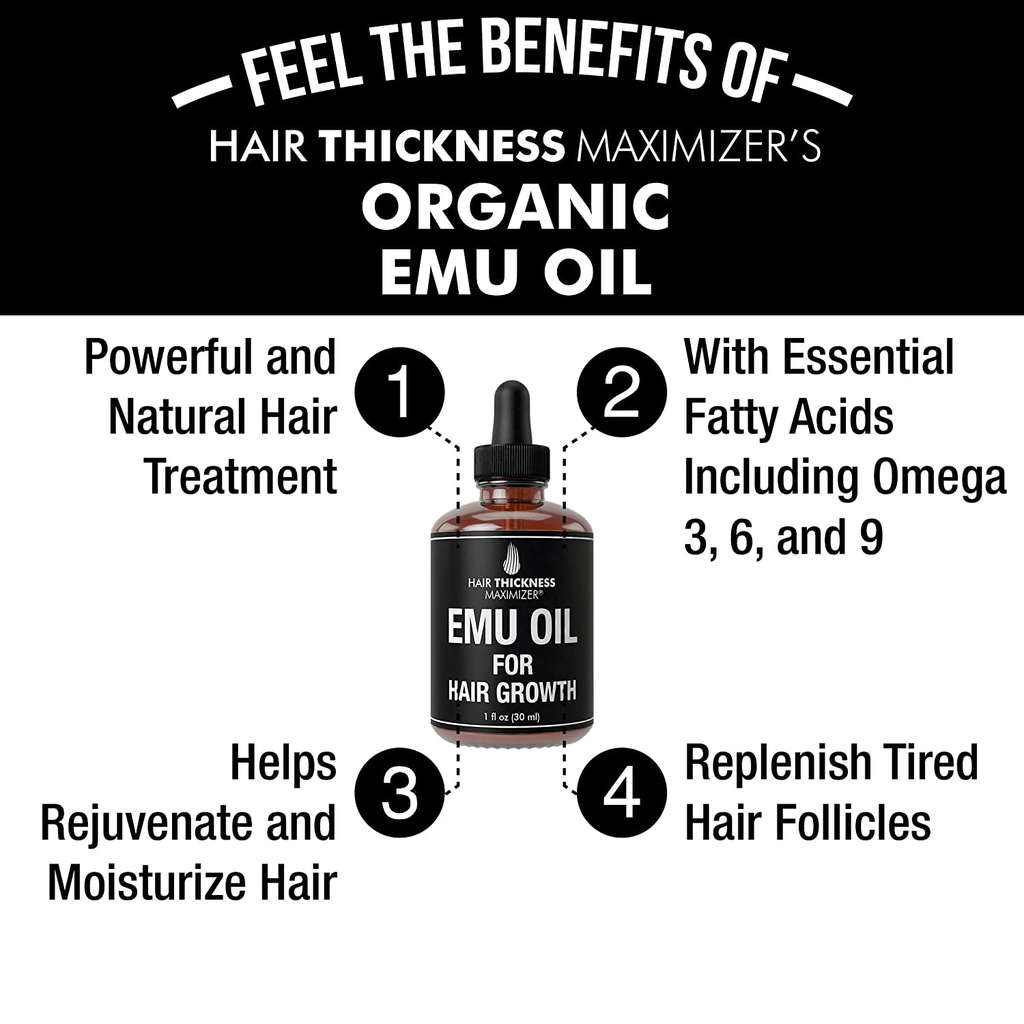 EMU Oil for Hair Growth by Hair Thickness Maximizer. Best Organic, Natural Oils Treatment with Omega 3,6,9. Stop Hair Loss Now. Hair Thickening Serum to Replenish Hair Follicles for Men and Women 