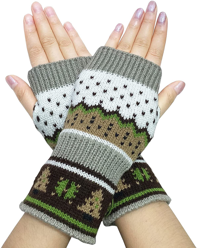 Woogwin Women's Knitted Fingerless Gloves Winter Arm Warmers Thumb Hole Mittens