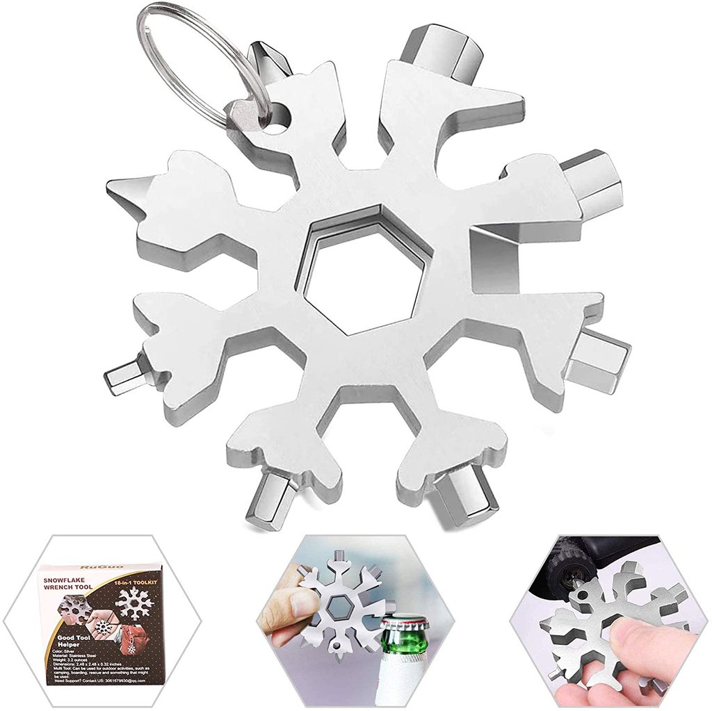 18-In-1 Snowflake Multitool, Incredible Tool, Portable Stainless Steel Multi Tool for Outdoor Travel Camping Adventure Daily Tool, Best Gifts for Mens Dad Him Boyfriend Husband (Sliver)