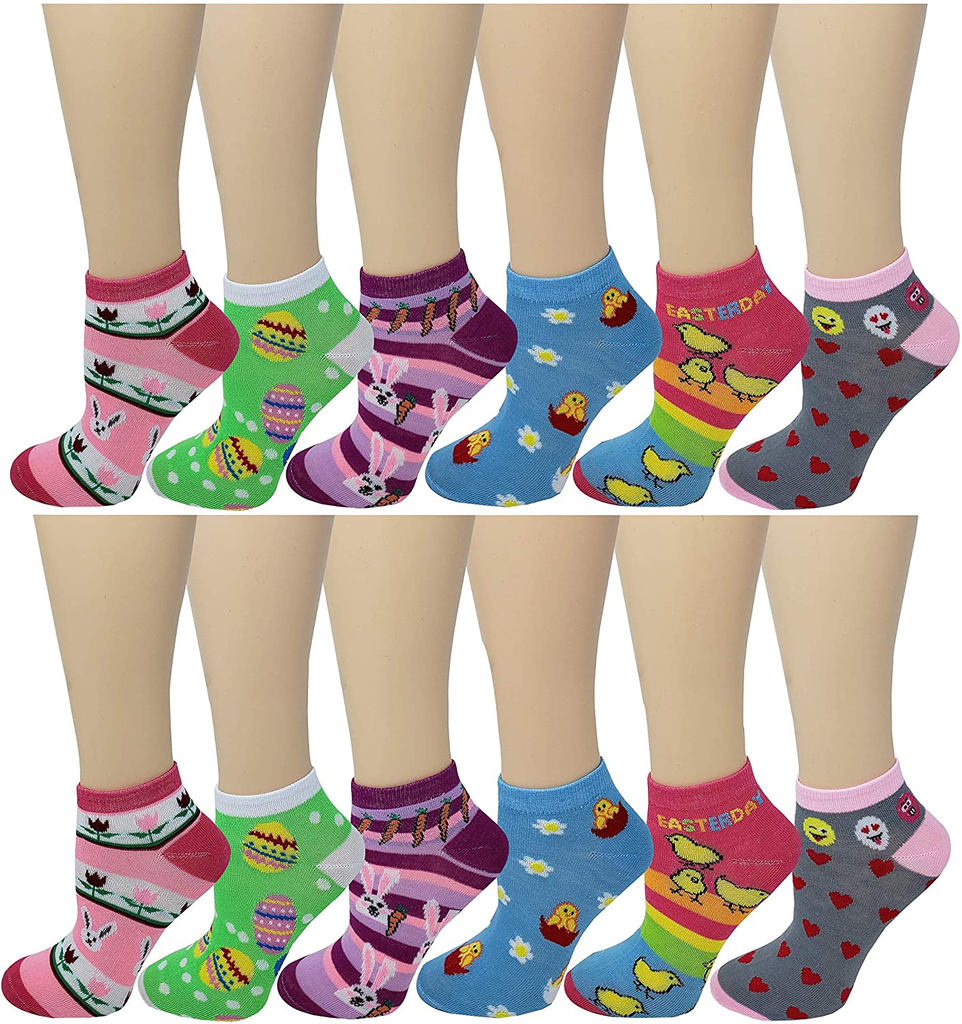 12 Pair Pack Women's Low Cut Colorful Festive Ankle Socks