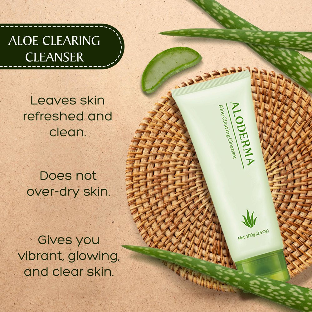 Aloderma Clearing Facial Cleanser for Acne Prone Skin with 76% Organic Aloe Vera - Gentle Face Cleanser for Oily Skin with Witch Hazel, Mint - Aloe Vera Face Wash for Women and Men - Aloe Facial Wash