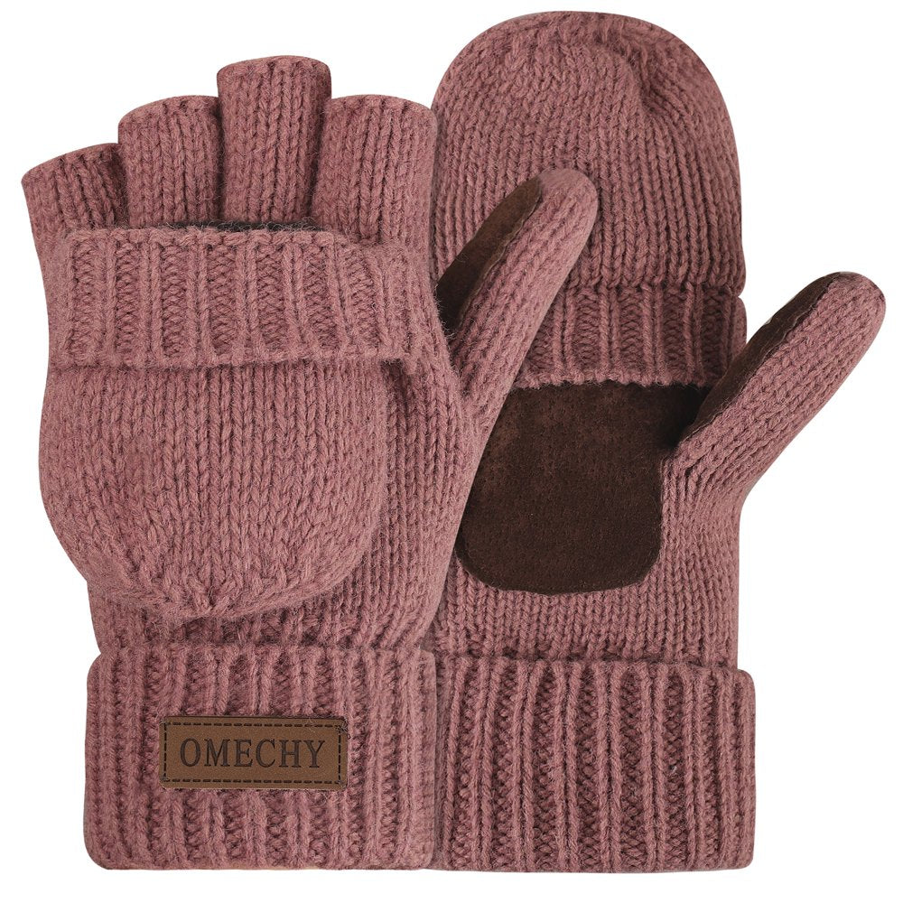 Mittens Winter Fingerless Gloves Warm Wool Knitted Gloves Convertible Gloves for Men and Women