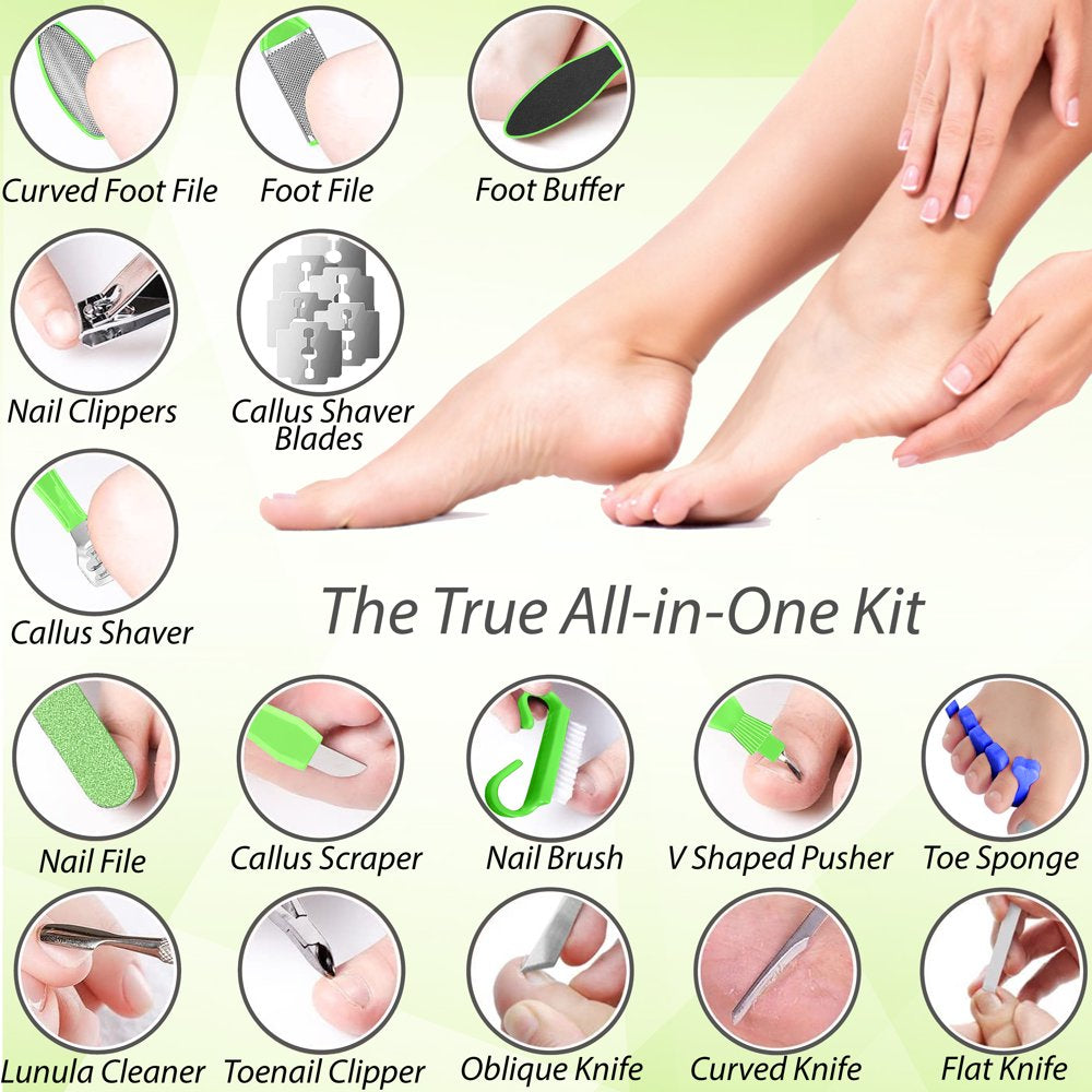 32 Piece Professional Pedicure Kit with Callus Remover with Foot File, Nail File Buffer, Feet Scrubber Dead Skin Remover & More