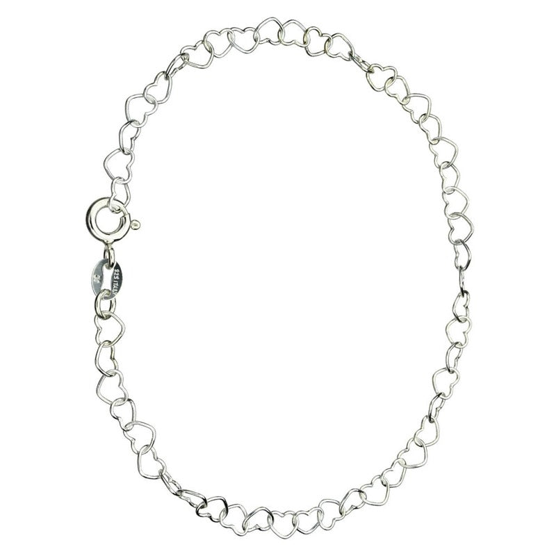 7.5" Sterling Silver Heart Link Nickel Free Chain Bracelet Italy