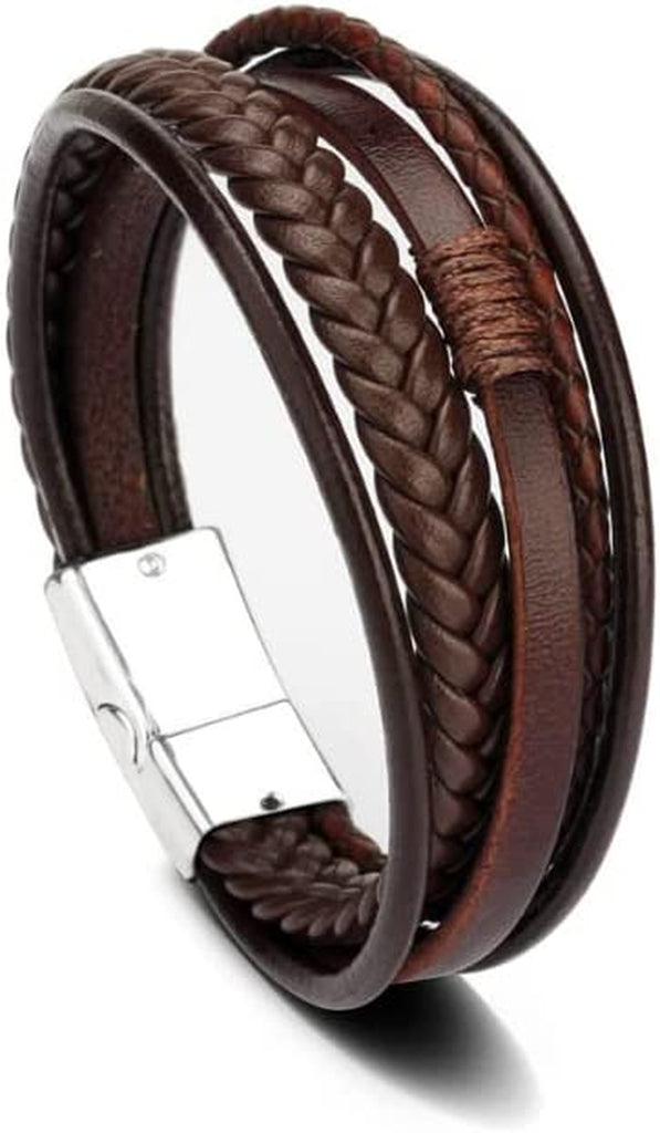 Stainless Steel Braided Leather Bracelet for Men