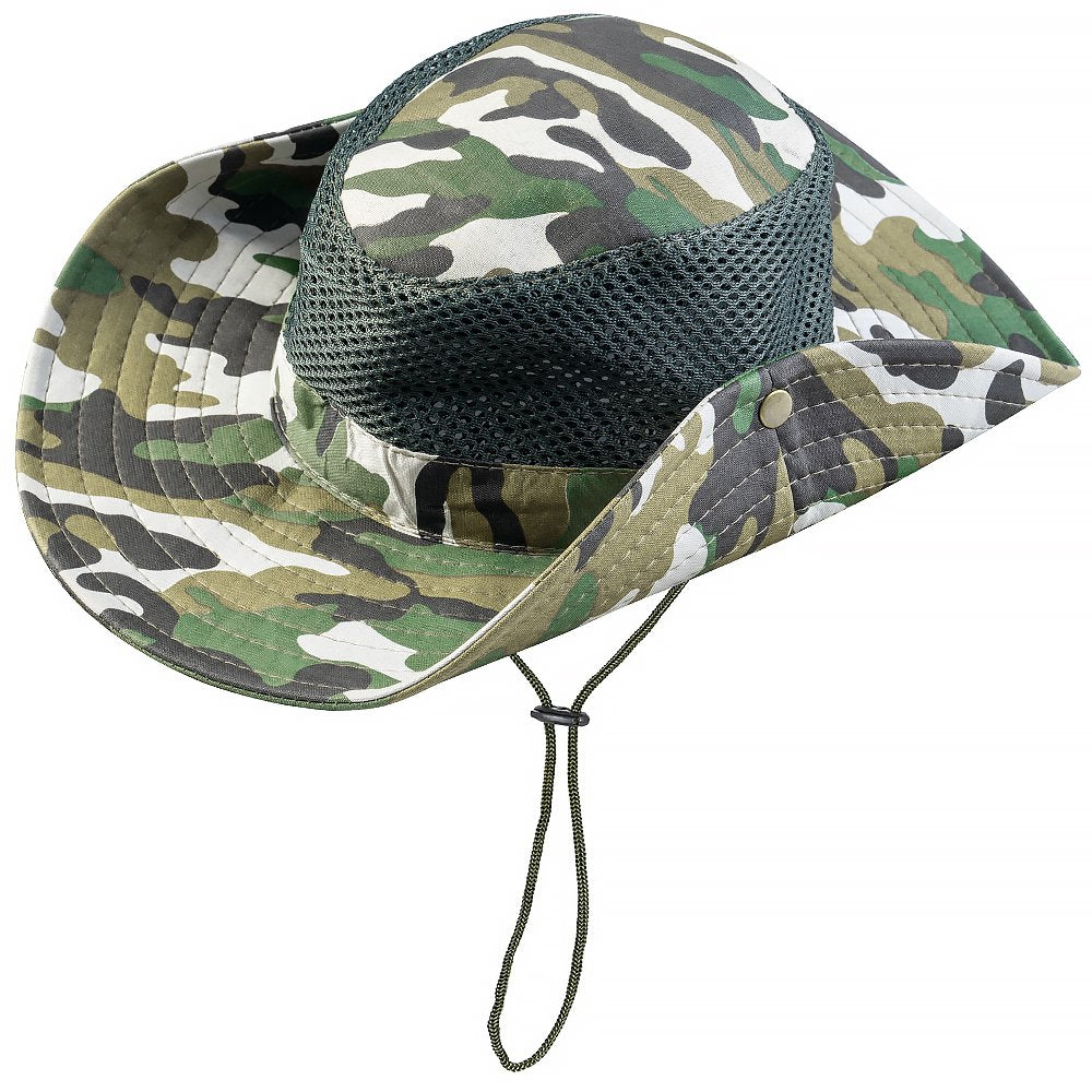 Silensys Breathable Wide Brim Outdoor Sun Hat, Suitable for Hiking, Camping, Fishing Men and Women'S Camouflage Summer Hat（Camo Mesh Green ）