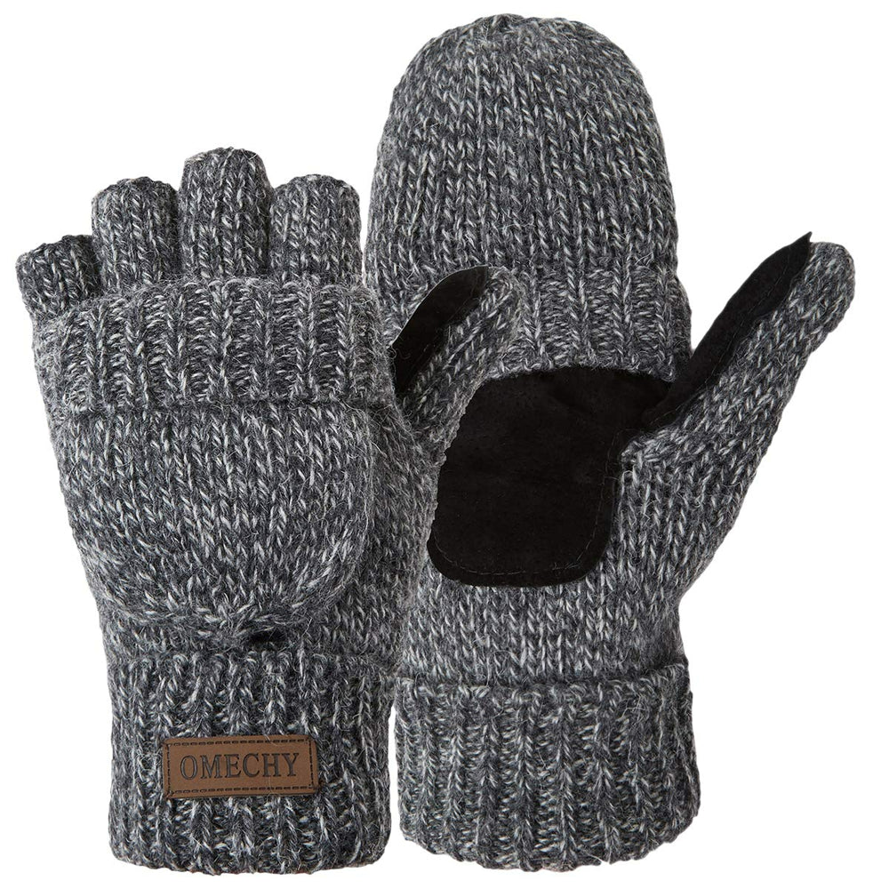 Mittens Winter Fingerless Gloves Warm Wool Knitted Gloves Convertible Gloves for Men and Women
