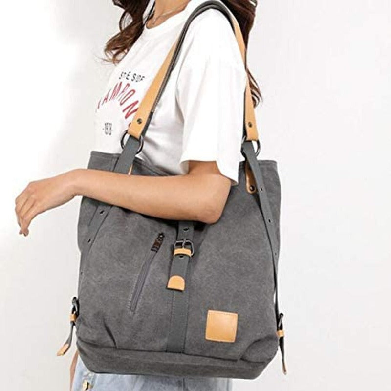 Casual Canvas Multifunctional Microfiber & Leather Large Capacity Handbag/Backpack