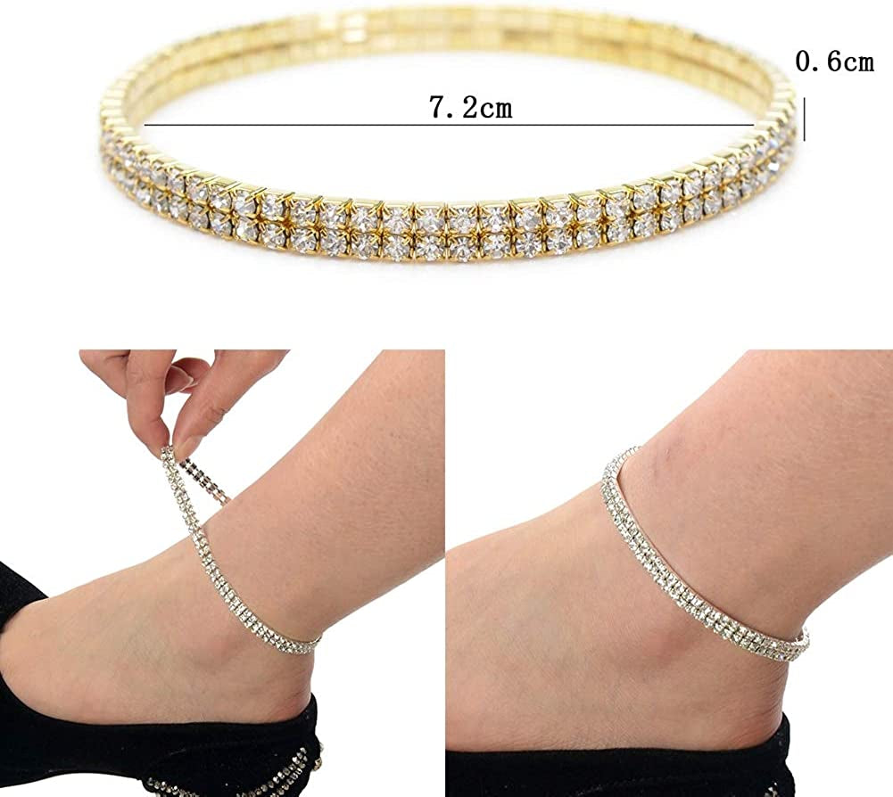 Sexy Anklets for Women Crystal Rhinestone Stretch Tennis Ankle Elastic Bracelet