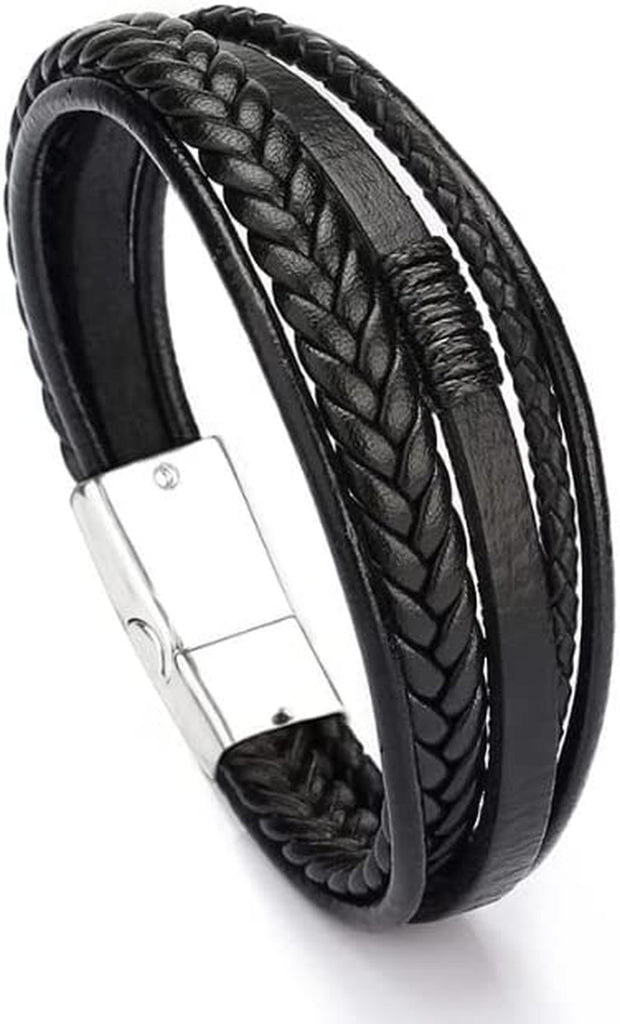 Stainless Steel Braided Leather Bracelet for Men