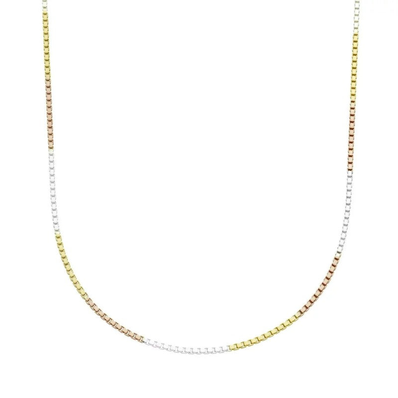 16” to 24”18K Tri-Color Sterling Silver 1Mm Box Chain Necklace