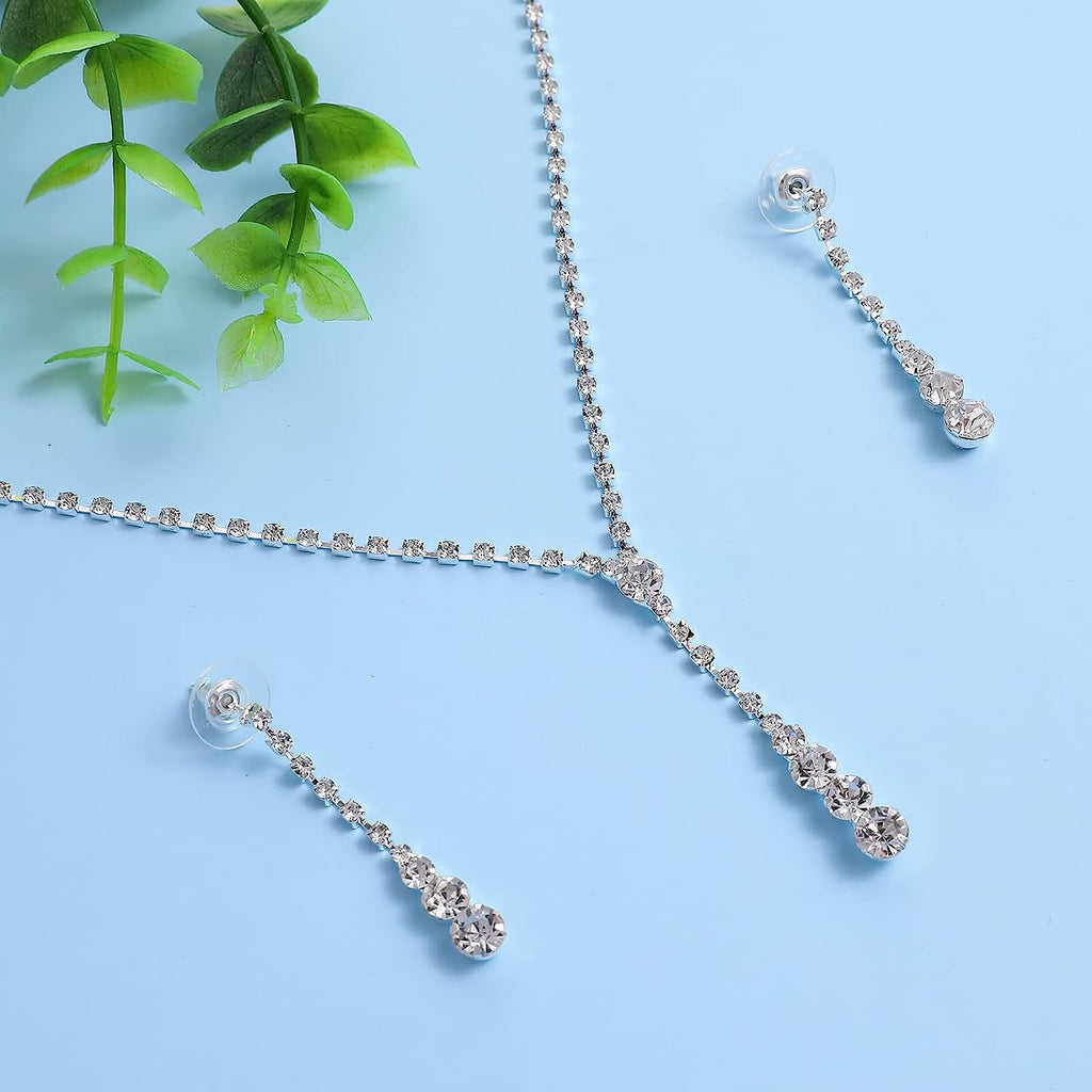  Rhinestone Necklace, Bracelet and Dangle Earring Set