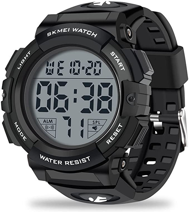 Men's Sports Classic Watch with Stopwatch, Large Dial, Electronic LED Backlight & Large Numbers