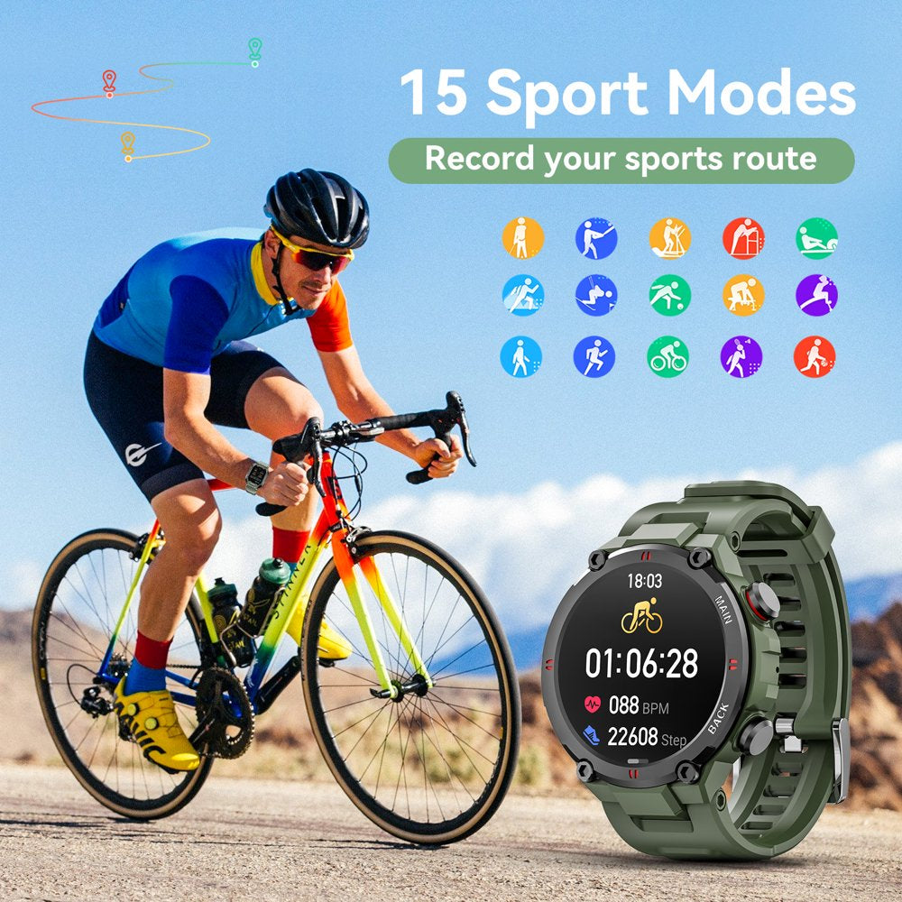 1.3 Inch Military Grade IP67 Waterproof Smart Watches Heart Rate Monitoring Sports Smart Watch Green