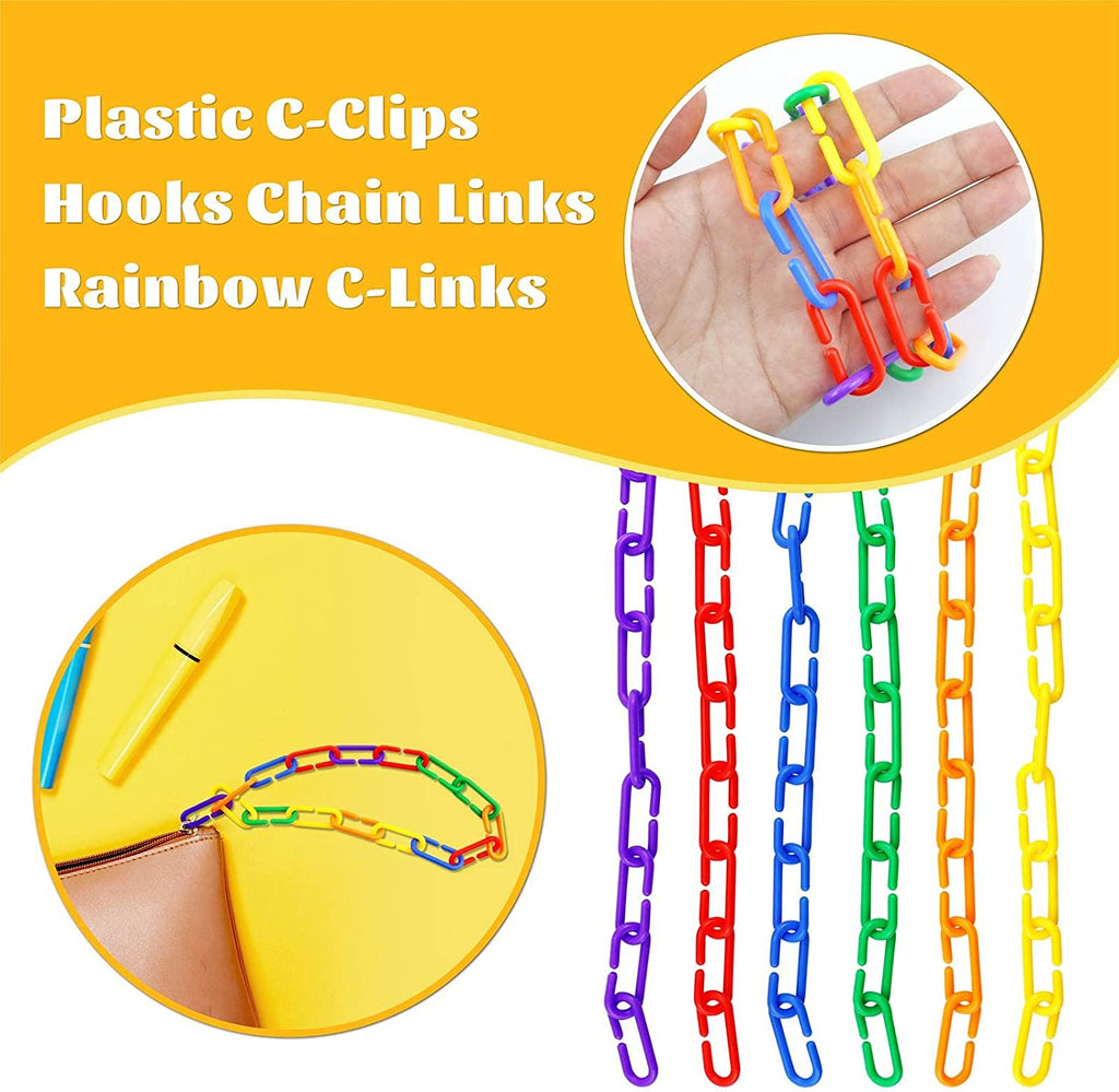 100 Piece Plastic C-Clips Hooks Chain Links Rainbow C-Links Children's Learning Toys Small Pet Rat Parrot Bird Toy Cage