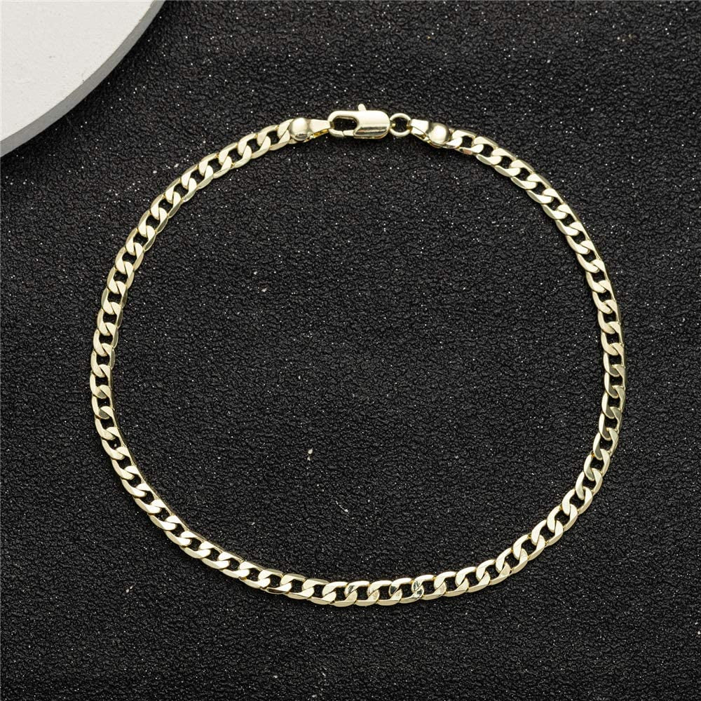  Gold Anklet Bracelets for Women Men 14K White Gold Plated Cuban Link Herringbone Paperclip Figaro Chain Ankle Bracelets for Women