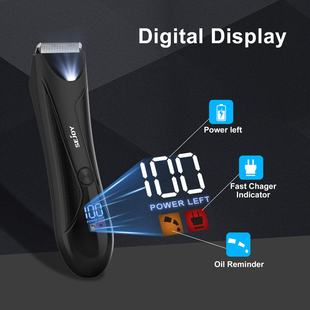 Electric Body Hair Trimmer for Men Women,Groin Hair Wet/Dry Use Ball Shaver,Washable Ceramic Blade Pubic Hair Trimmer Clipper Body Grooming Kit with LCD Display,Usb Recharge Dock & LED Light