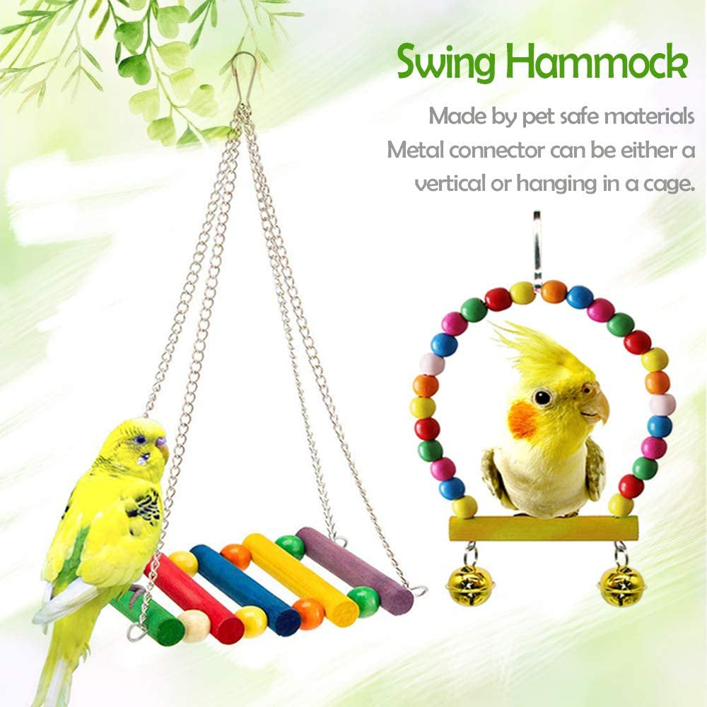 7 Pack Bird Parrot Toys Parakeet Toys, Colorful Bird Chewing Toys Swing Toy Hanging Toy Bird Cage Toys or Small Parakeets Cockatiels, Conures, Macaws, Parrots, Love Birds, Finches