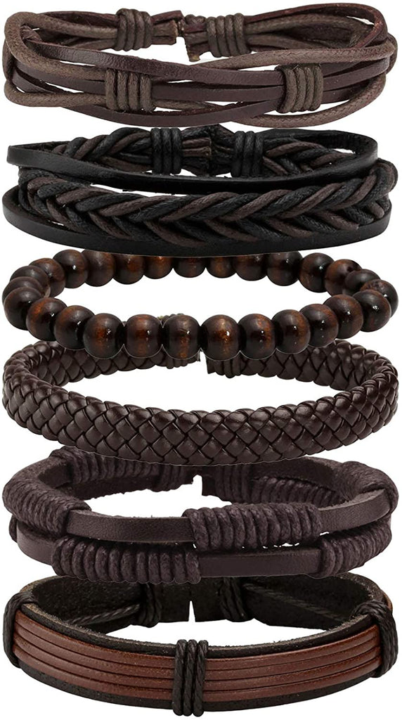 6 Pcs Braided Leather Bracelets