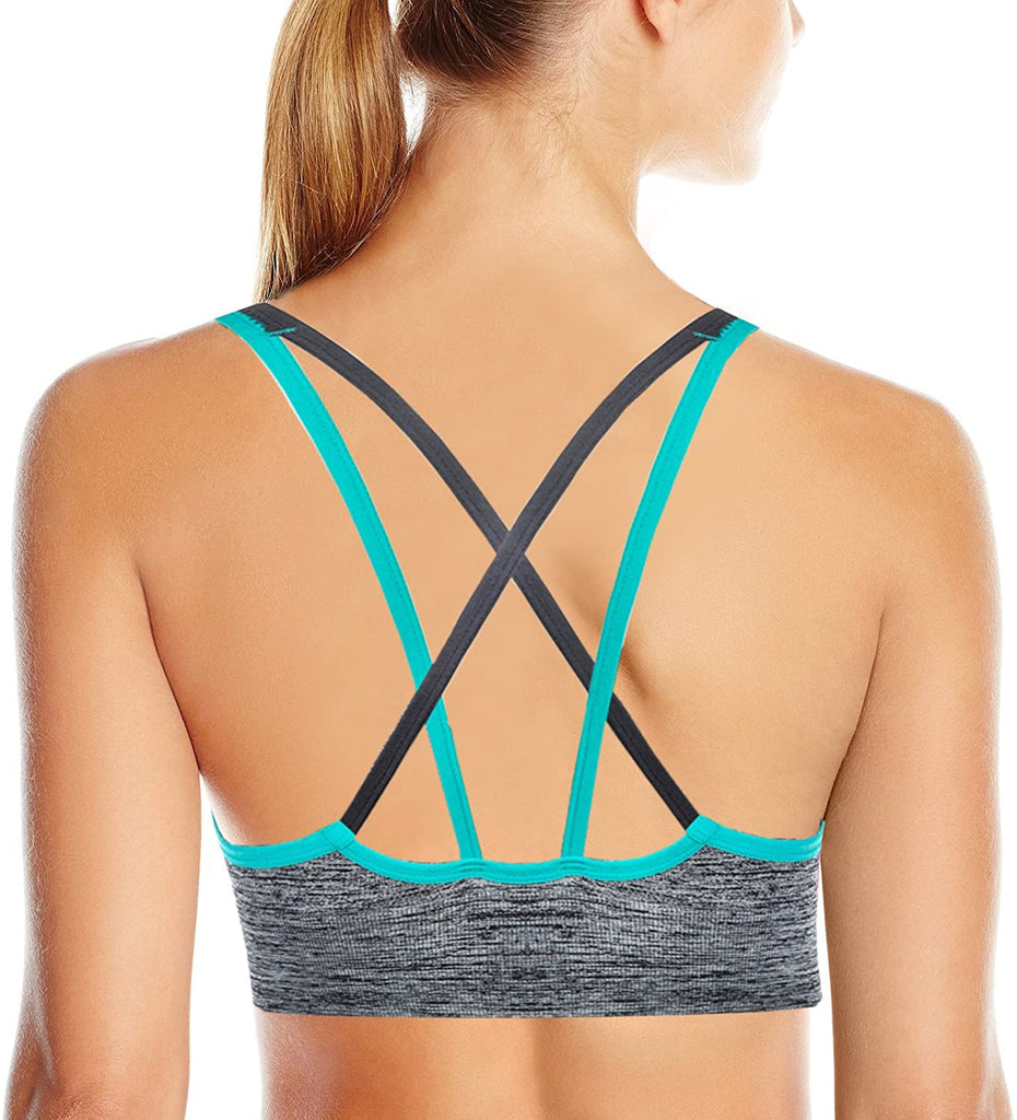 ,Criss-Cross Back Padded Strappy Sports Bras with Removable Cups
